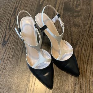 Tahari black and white strap heel